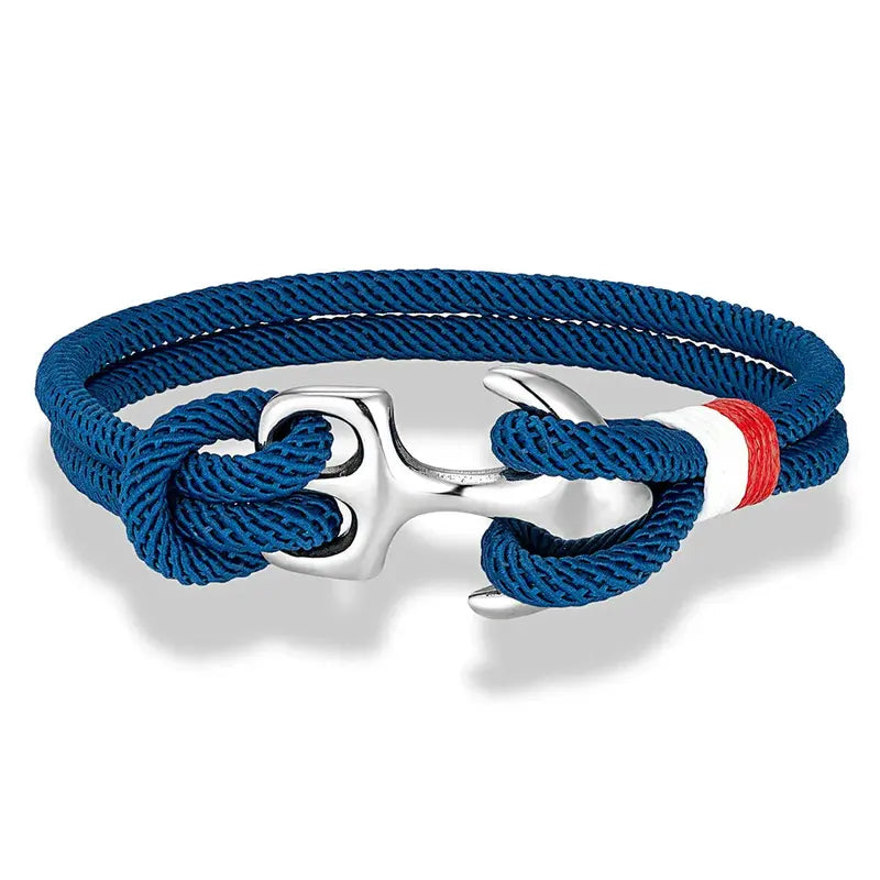 Nautical Double-Anchor Leather Bracelet