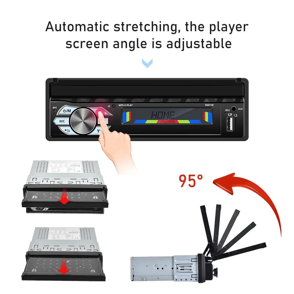 1 Din 7 in Car Stereo Radio with Wireless Apple Carplay Android Auto HD Electric Telescopic Touchscreen Flip Out Screen FM Bluetooth Android/Ios Mirror Link, Single 1 Din Car Audio USB/TF/AUX - in