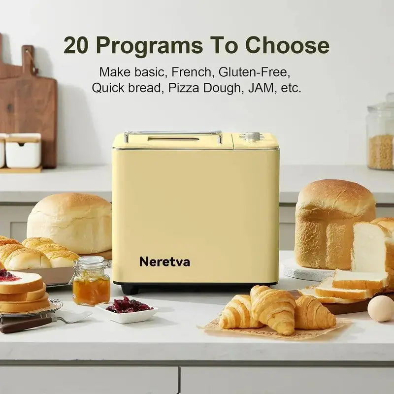 Neretva 2LB Bread Maker – 20-in-1 Automatic Dual-Heater Bread Machine with Custom Baking Options