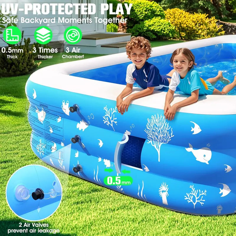 Spacious Inflatable Pool with Built-in Seat & LED Lights  105 x 65 x 25  Durable Thick-Wall Design for Adults & Children