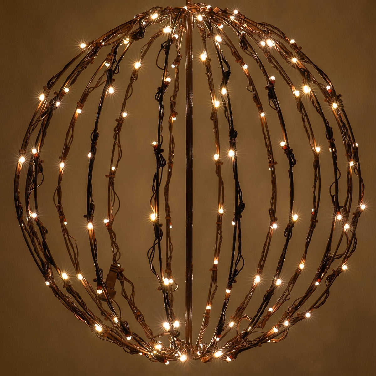 16" Light Ball, Fold Flat Brown Frame, Warm White LED