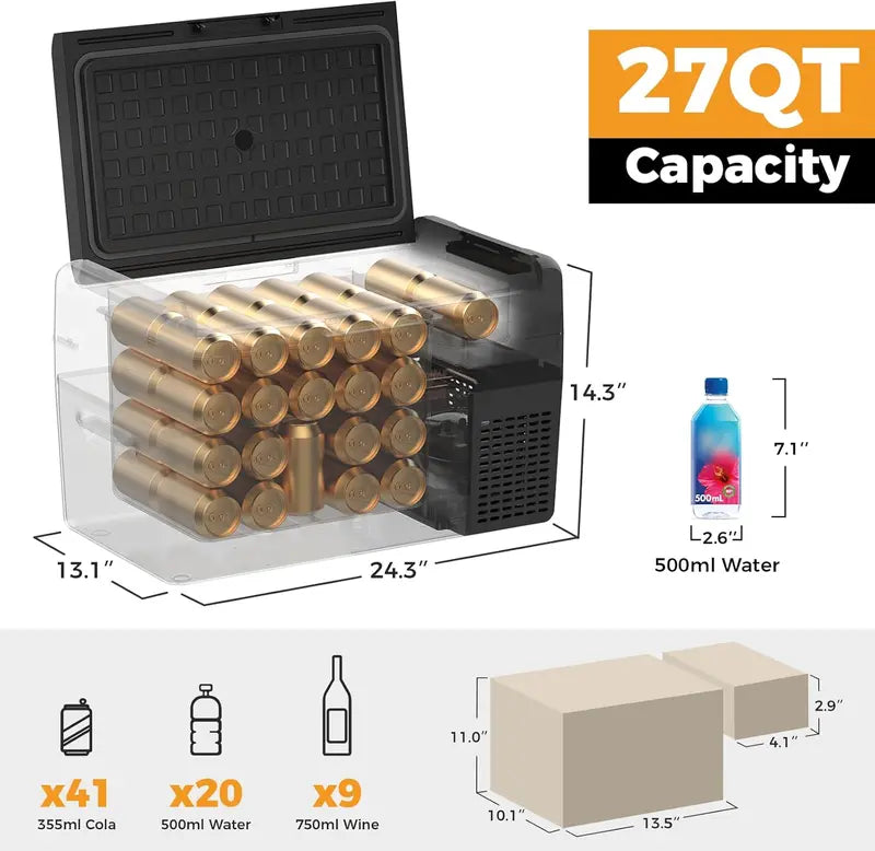 RF20 12V Portable Car Refrigerator | 21-Quart Compressor Cooler with 50-Hour Battery Life, Ideal for RVs, Trucks, Campers & Road Trips