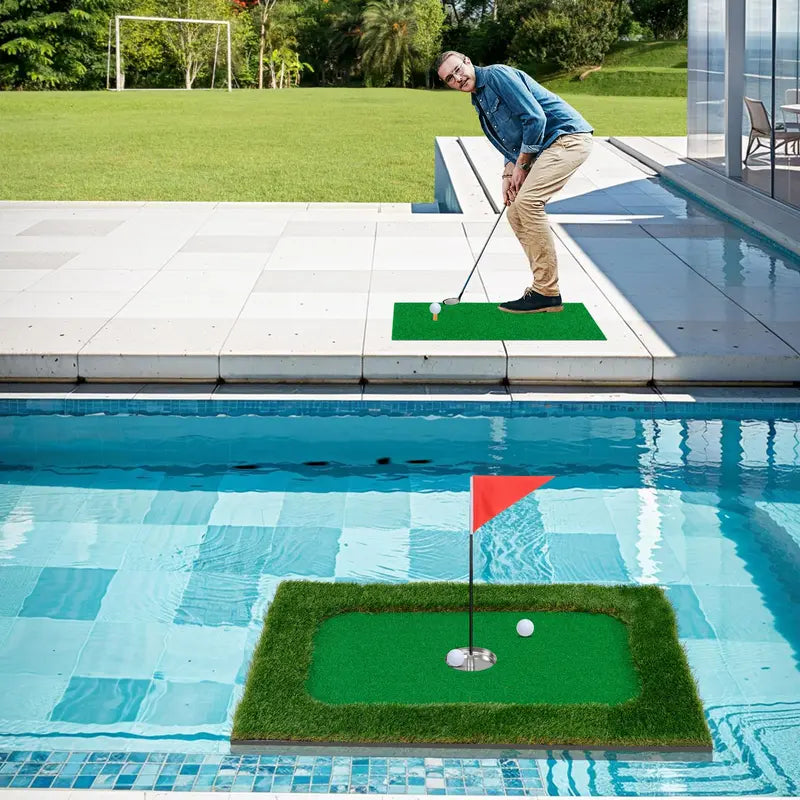 Rectangular Floating Pool Golf Green  Compact Chipping Mat Set with Accessories (35.5 x 23.5