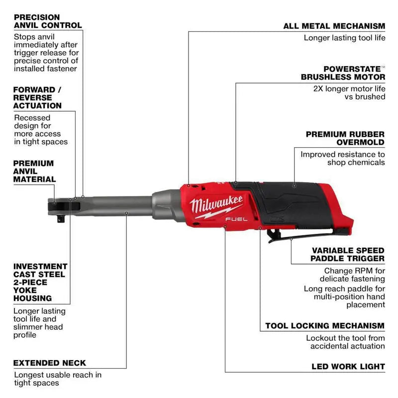 Milwaukee M12 FUEL 12V Extended-Reach Cordless Ratchet Set: 1/4″ + 3/8″ High-Speed Models