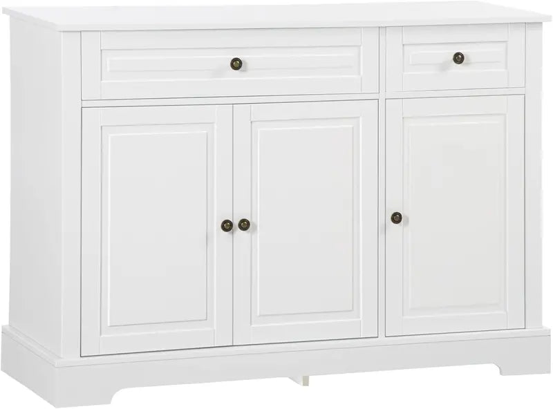 Modern White Sideboard Buffet – 2-Drawer Kitchen Cabinet with Adjustable Shelves & Coffee Bar Functionality