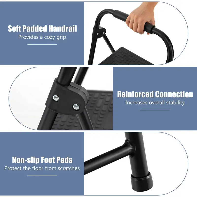Two-Step Folding Stool  Wide Anti-Slip Pedals and Compact Portable Design