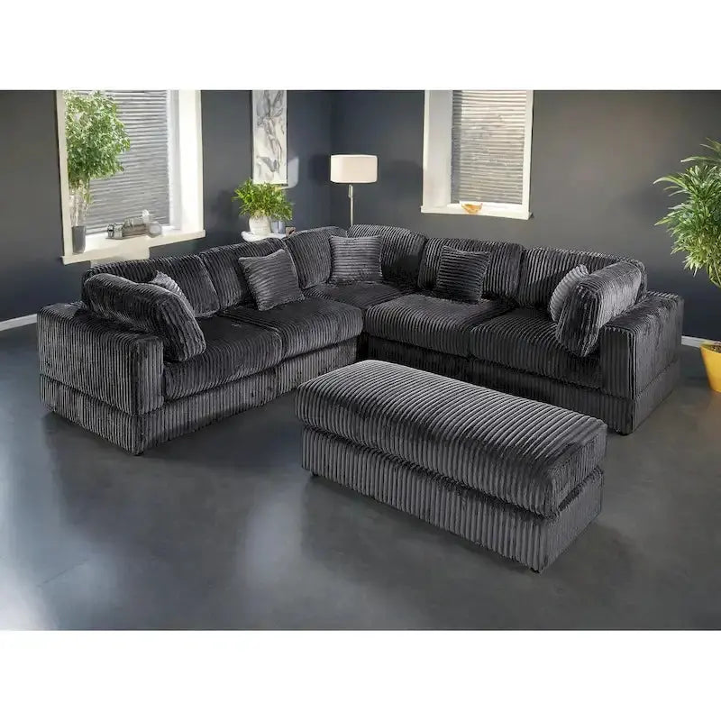 Modular L-Shaped Corduroy Sectional Sofa – Oversized 6-Piece Configurable Set