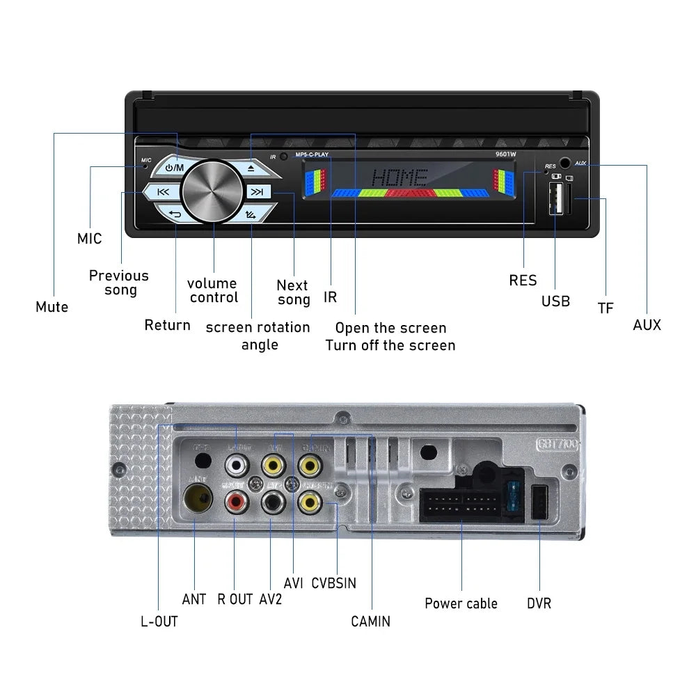 1 Din 7 in Car Stereo Radio with Wireless Apple Carplay Android Auto HD Electric Telescopic Touchscreen Flip Out Screen FM Bluetooth Android/Ios Mirror Link, Single 1 Din Car Audio USB/TF/AUX - in