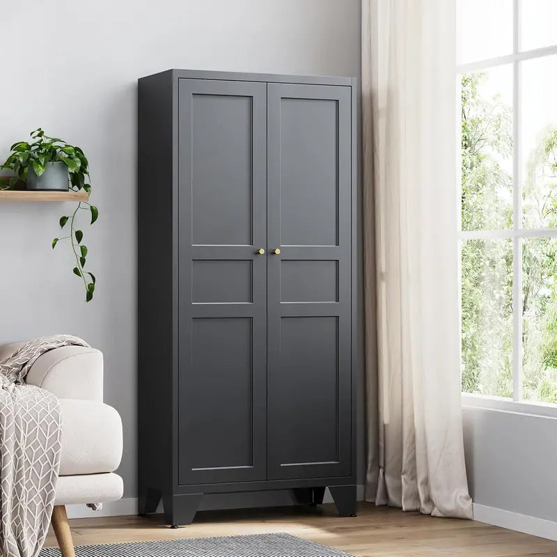 Industrial-Style Metal Storage Cabinet Featuring Two Doors and Four Adjustable Shelves