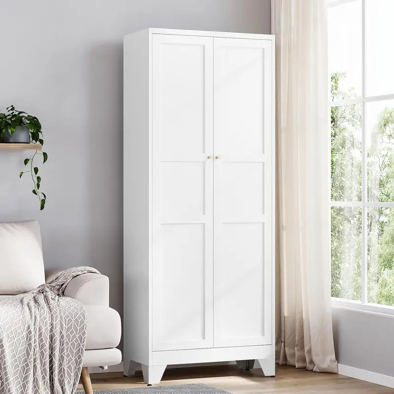 Industrial-Style Metal Storage Cabinet Featuring Two Doors and Four Adjustable Shelves