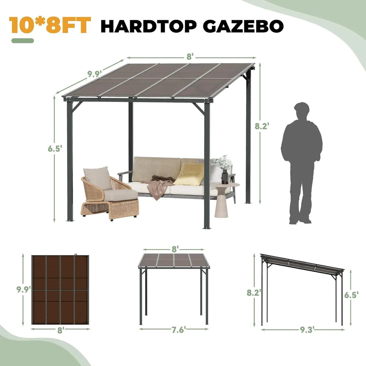 10x8 Pergola Patio Gazebo, Hardtop Outdoor Gazebo with Roof for Backyard, Decks, Garden