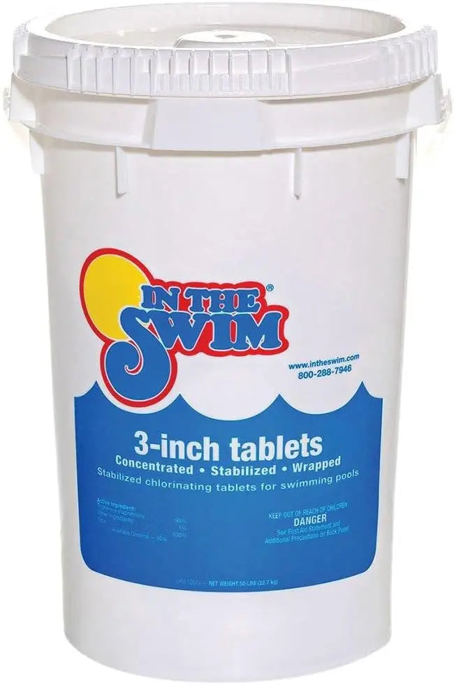 In The Swim 3-Inch 90% Chlorine Tablets, 50 lbs Slow-Dissolving Pool Sanitizer Bucket