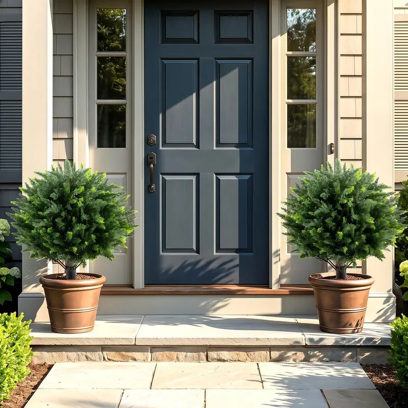Set of Two 27.5-Inch Artificial Cypress Topiaries  UV-Resistant Patio & Porch Decor