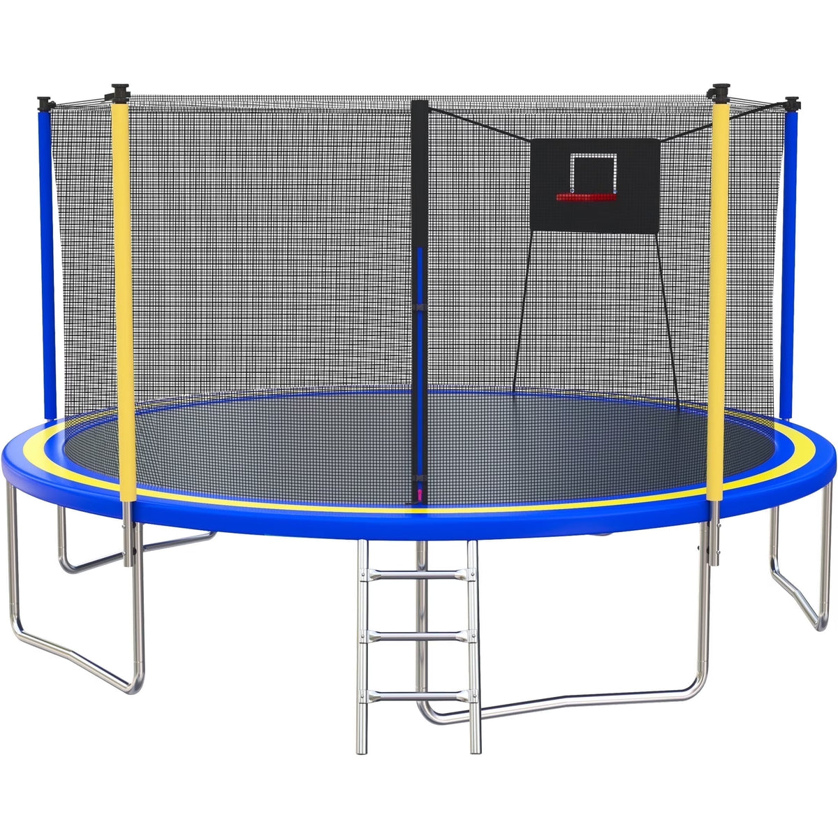 14FT Trampoline with Enclosure for Kids and Adults, SEGMART Upgraded Kids Recreational Outdoor Trampoline with Basketball Hoop, Ladder, Heavy Duty Round Backyard Trampoline for Indoor Outdoor