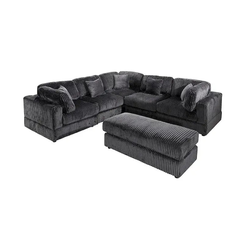 Modular L-Shaped Corduroy Sectional Sofa – Oversized 6-Piece Configurable Set