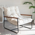 MAXYOYO Modern Living Room Accent Chair – Metal Frame with Wooden Armrests