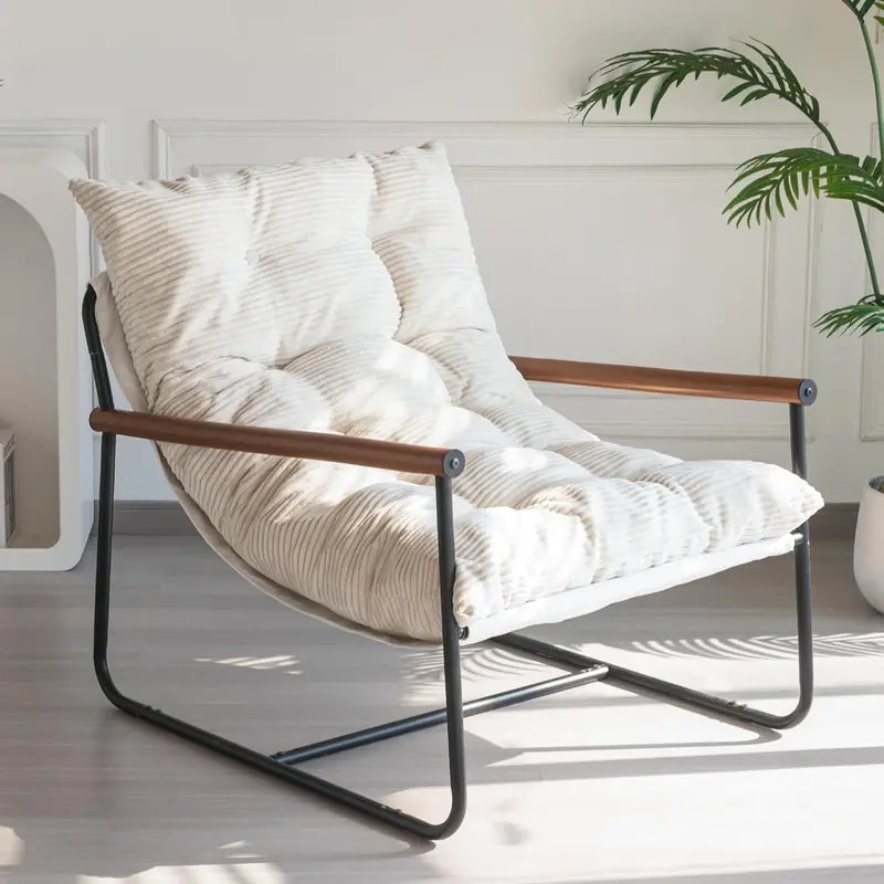 MAXYOYO Modern Living Room Accent Chair – Metal Frame with Wooden Armrests