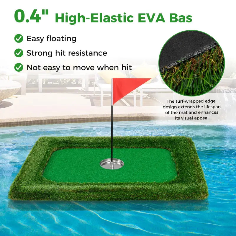 Large Rectangular Floating Golf Mat – Pool Chipping Green with Hitting Area, No Balls Included (37.5″ x 25.5″)