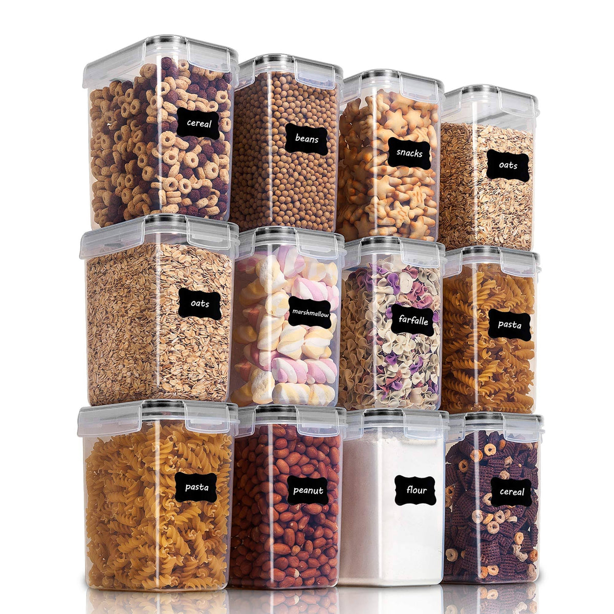 12 Pack Airtight Food Storage Containers, Plastic Canisters for Kitchen Pantry Organization, 1.5qt / 1.6L, Black, Small, Size: 1.6L--1.5quart