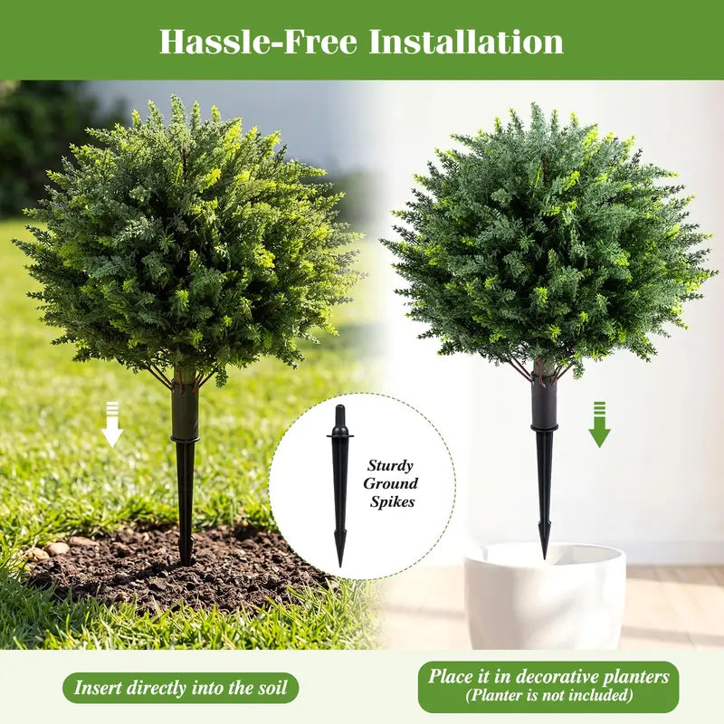 Set of Two 27.5-Inch Artificial Cypress Topiaries  UV-Resistant Patio & Porch Decor