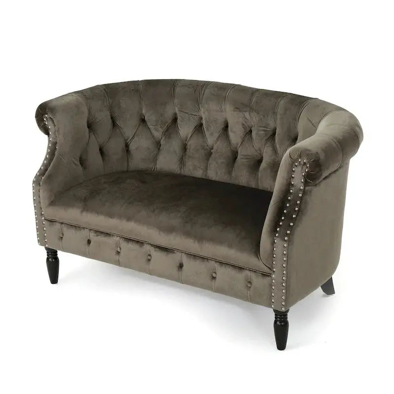 Milani Velvet Tufted Loveseat – Scroll-Arm Design by Christopher Knight Home