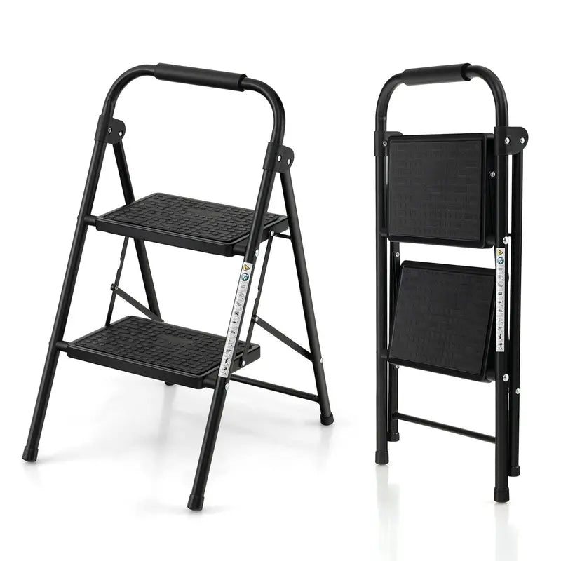 Two-Step Folding Stool  Wide Anti-Slip Pedals and Compact Portable Design