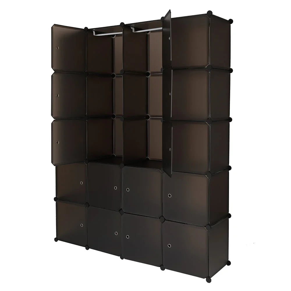 20 Cube Organizer Stackable, Plastic Portable Closet Wardrobe with Hanging Rod, Storage Organizer Cube for Hanging Clothes, Bedroom Armoire, Strong and Durable, Brown