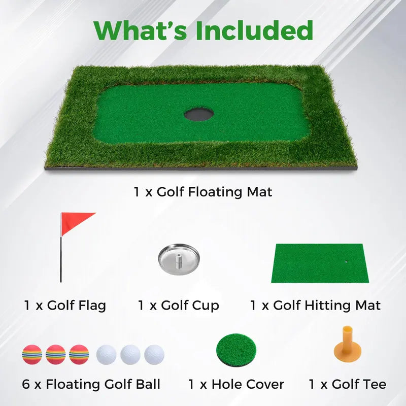 Rectangular Floating Pool Golf Green  Compact Chipping Mat Set with Accessories (35.5 x 23.5