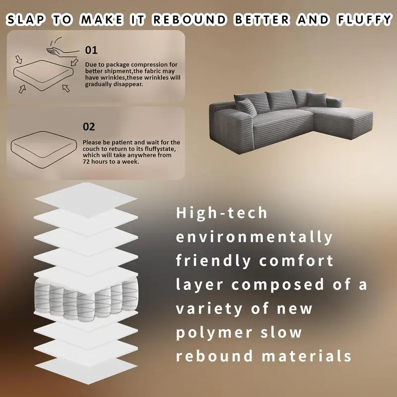 Modern L-Shaped Modular Cloud Sectional Sofa – Deep-Seating Reclining Configuration