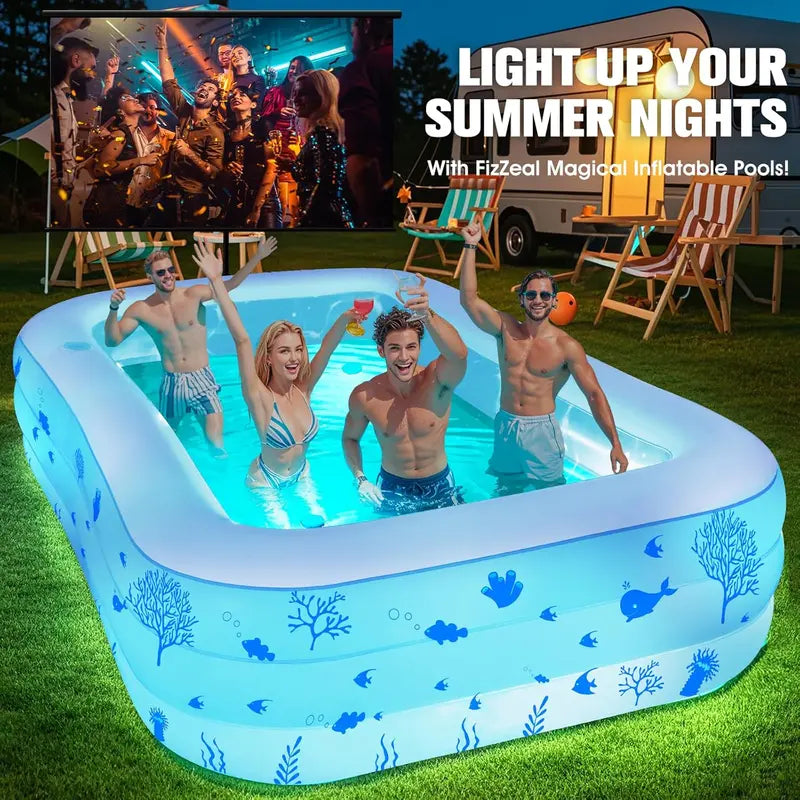 Spacious Inflatable Pool with Built-in Seat & LED Lights  105 x 65 x 25  Durable Thick-Wall Design for Adults & Children
