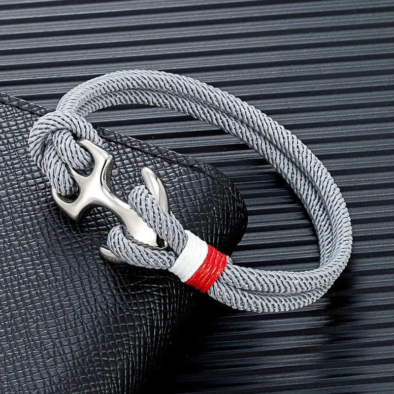 Nautical Double-Anchor Leather Bracelet