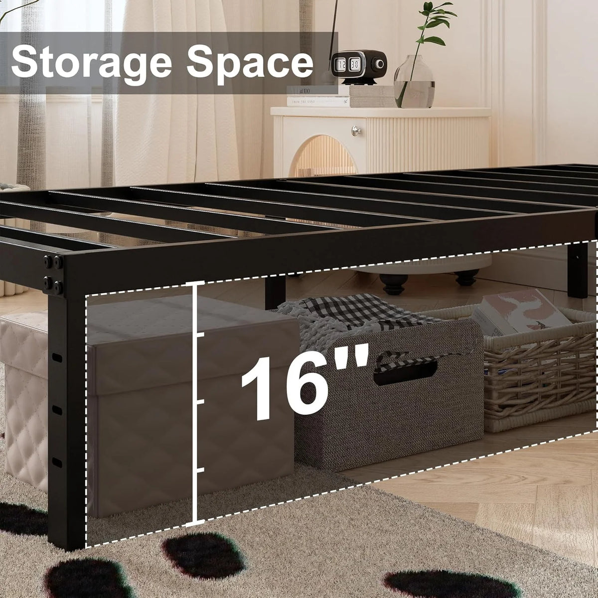 18 in Twin XL Bed Frames with Fabric Cover, Heavy Duty Metal Twin XL Platform Bed Frame, No Box Spring Needed, Support up to 2500 lb, Easy Assembly, Noise Free, Black