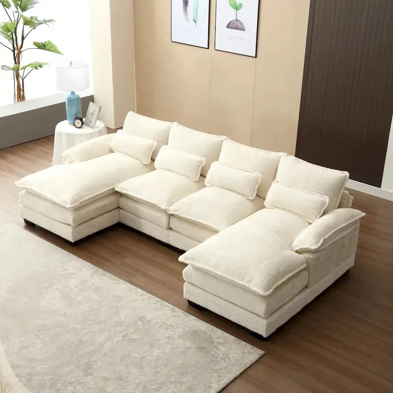 Modular U-Shaped Sectional Sofa – Chenille & Bouclé Cloud Couch with Sleeper Chaise