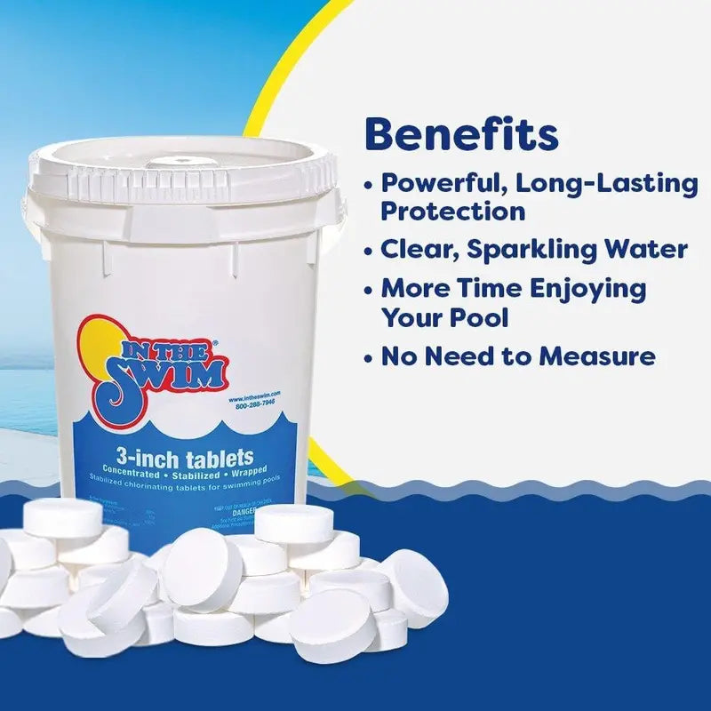 In The Swim 3-Inch 90% Chlorine Tablets, 50 lbs Slow-Dissolving Pool Sanitizer Bucket