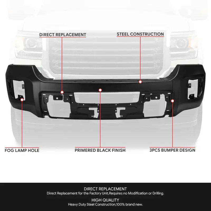 Modular Front Bumper for 2015–2019 GMC Sierra 2500/3500 HD – No Parking Sensor Holes