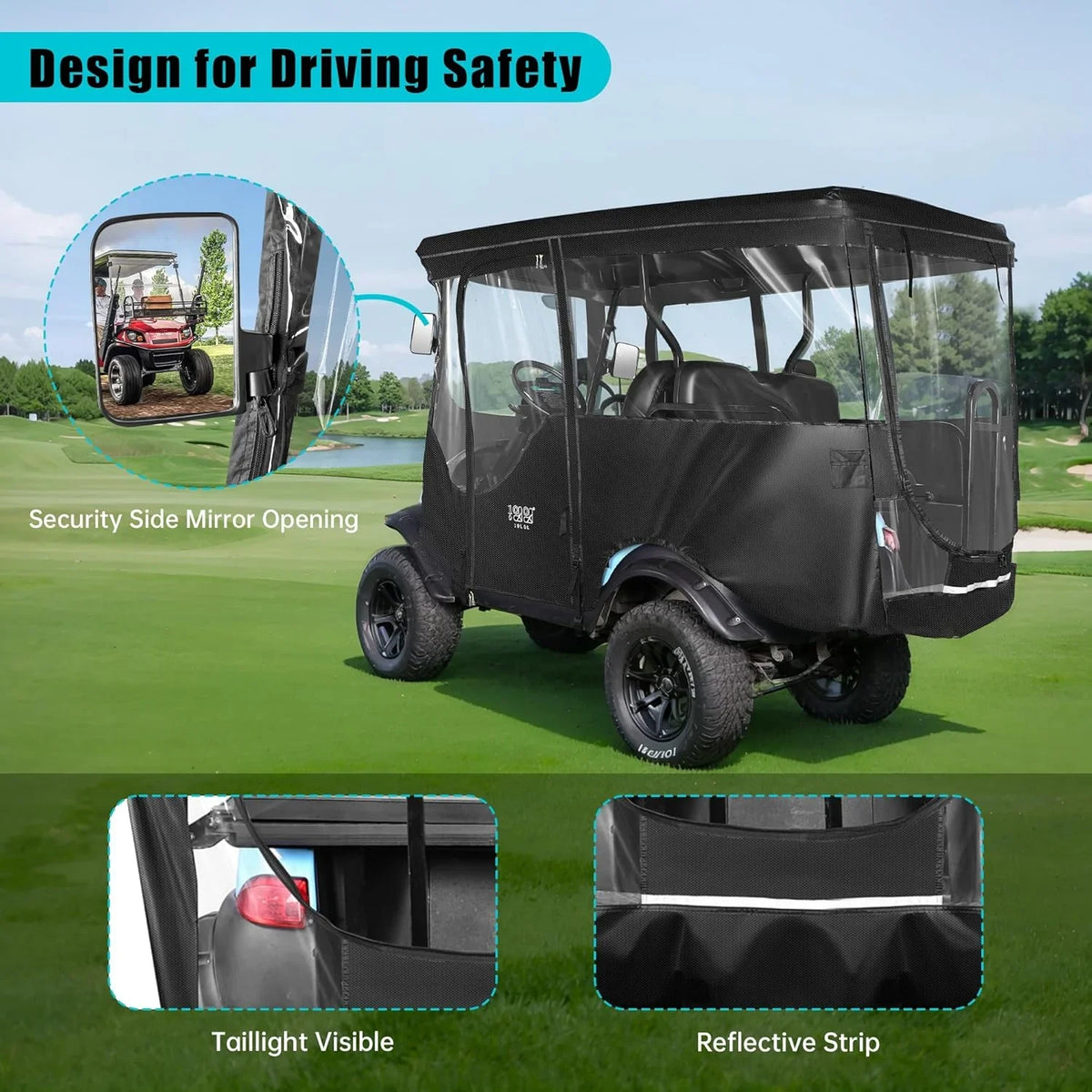 10L0L 4 Passenger Golf Cart Enclosure for Club Car Precedent Extended Roof 94.5",600D Waterproof Rain Cover, Black Golf Cart Accessories