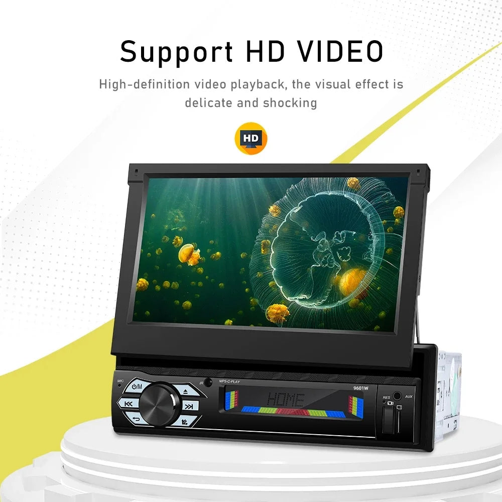1 Din 7 in Car Stereo Radio with Wireless Apple Carplay Android Auto HD Electric Telescopic Touchscreen Flip Out Screen FM Bluetooth Android/Ios Mirror Link, Single 1 Din Car Audio USB/TF/AUX - in