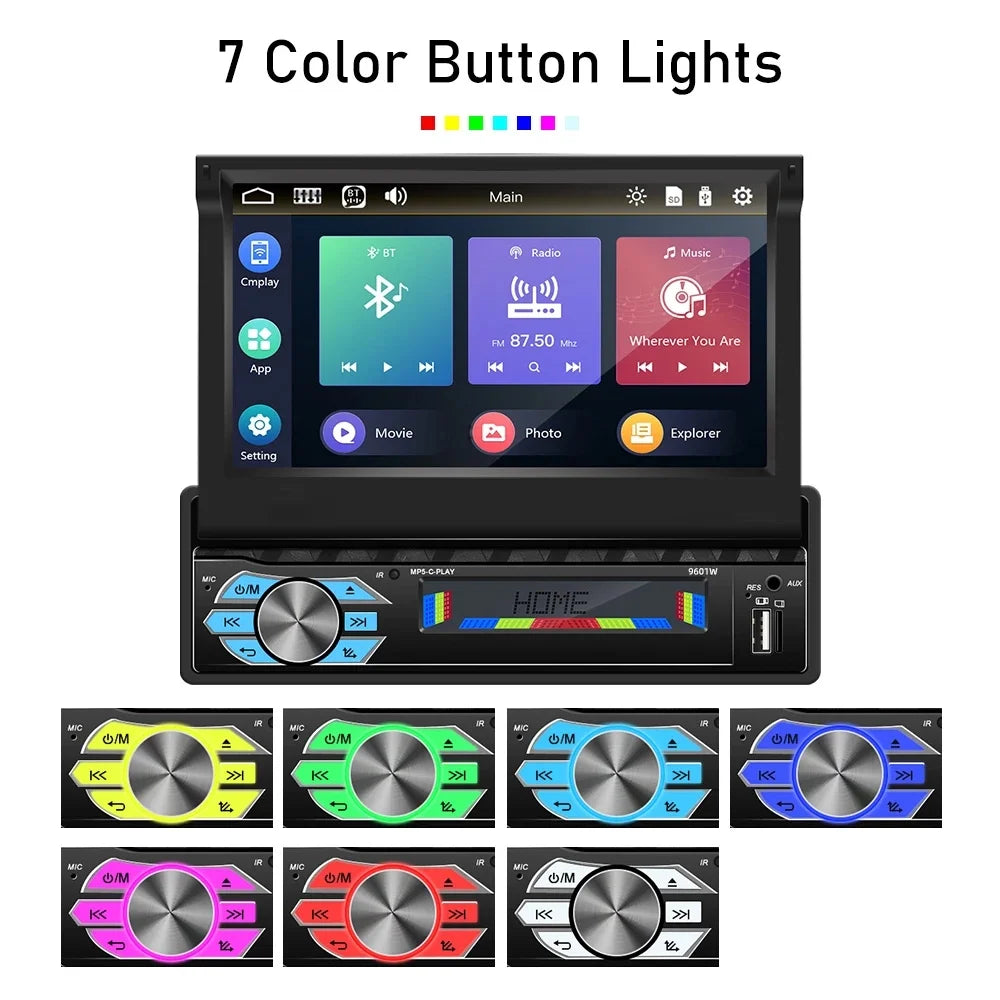 1 Din 7 in Car Stereo Radio with Wireless Apple Carplay Android Auto HD Electric Telescopic Touchscreen Flip Out Screen FM Bluetooth Android/Ios Mirror Link, Single 1 Din Car Audio USB/TF/AUX - in