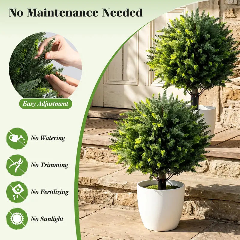 Set of Two 27.5-Inch Artificial Cypress Topiaries  UV-Resistant Patio & Porch Decor