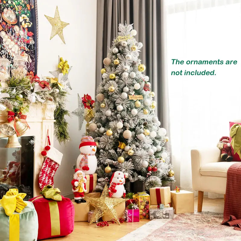 Snow-Flocked Artificial Pine Tree with Pinecones and Red Berries  Hinged Design