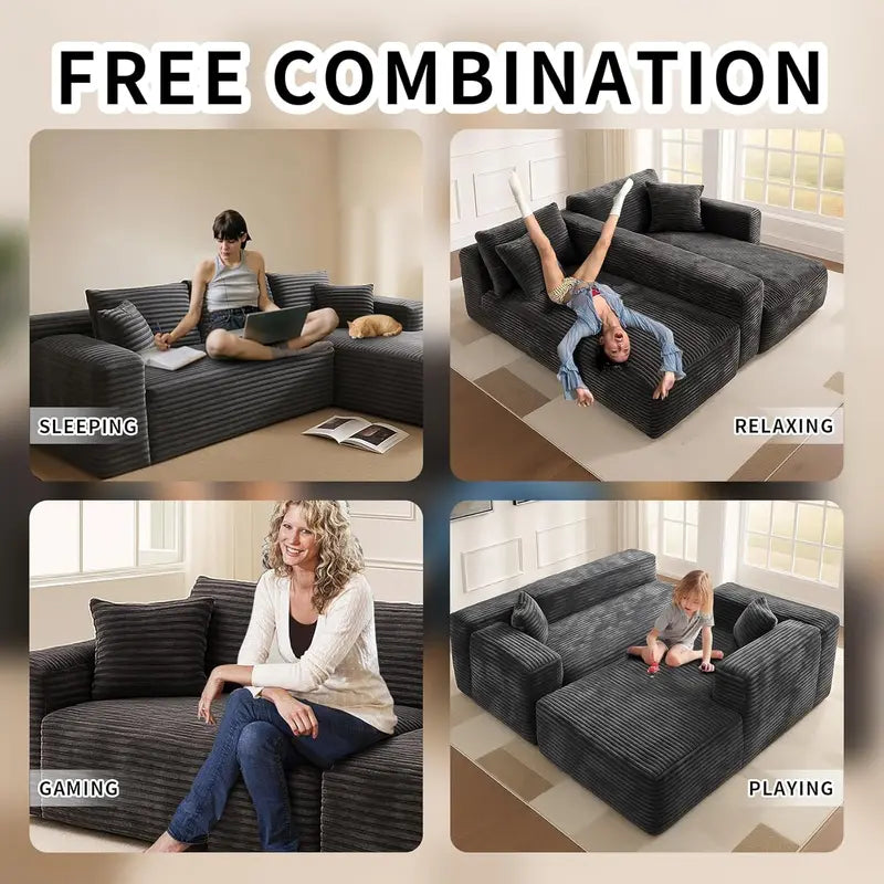 Modern L-Shaped Modular Cloud Sectional Sofa – Deep-Seating Reclining Configuration