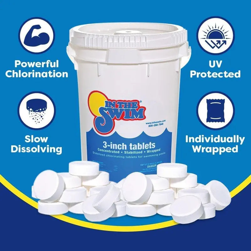 In The Swim 3-Inch 90% Chlorine Tablets, 50 lbs Slow-Dissolving Pool Sanitizer Bucket