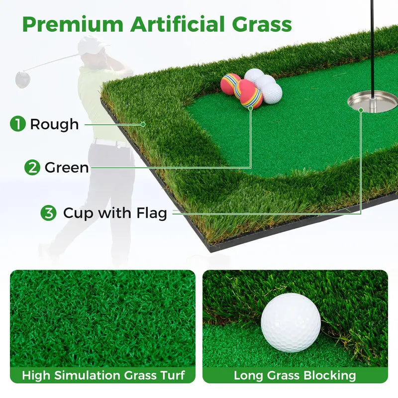 Rectangular Floating Pool Golf Green  Compact Chipping Mat Set with Accessories (35.5 x 23.5