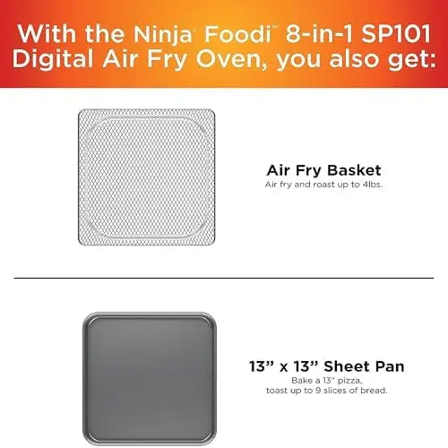 Ninja SP101 8-in-1 Digital Air Fry Countertop Oven with Flip-Up Storage, Silver