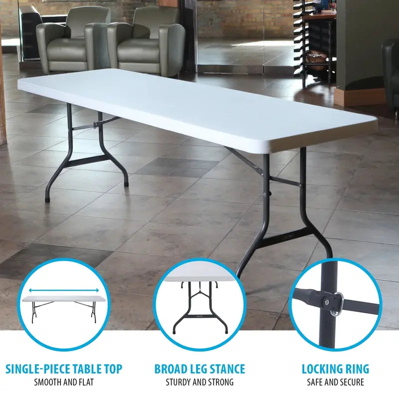 Lifetime 8-Foot Commercial Folding Table – White Granite Finish (Model 22980)