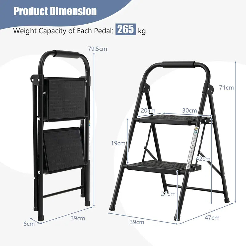 Two-Step Folding Stool  Wide Anti-Slip Pedals and Compact Portable Design