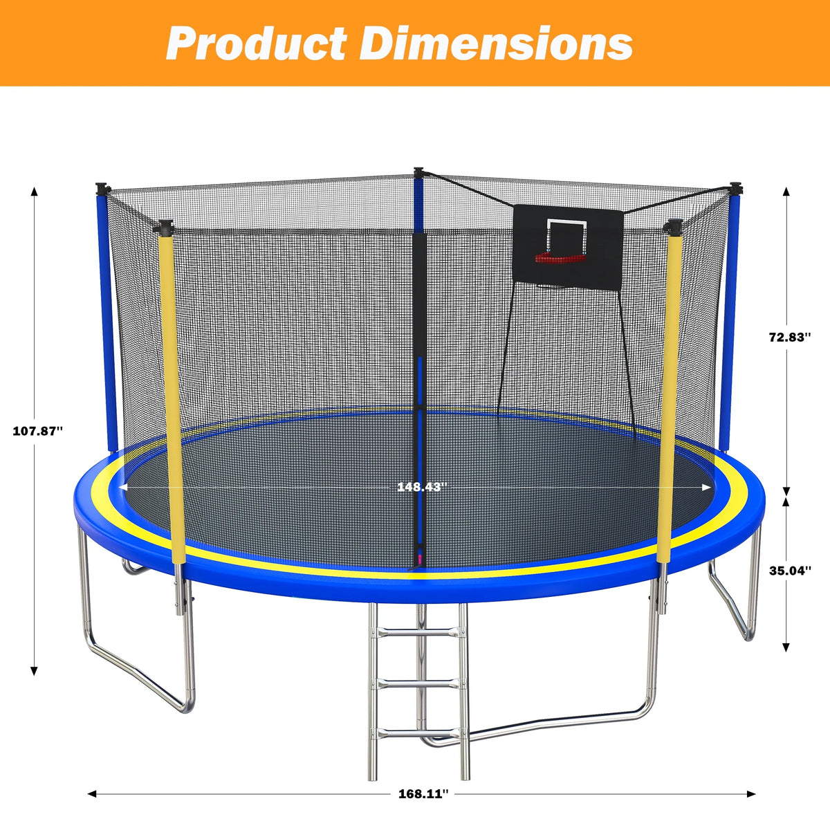 14FT Trampoline with Enclosure for Kids and Adults, SEGMART Upgraded Kids Recreational Outdoor Trampoline with Basketball Hoop, Ladder, Heavy Duty Round Backyard Trampoline for Indoor Outdoor