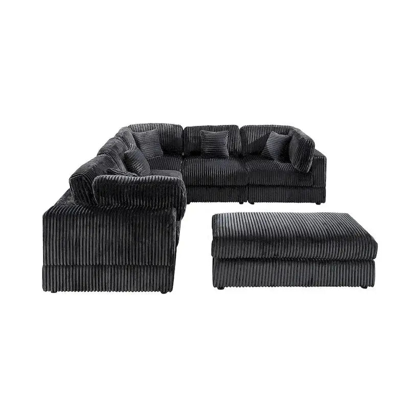 Modular L-Shaped Corduroy Sectional Sofa – Oversized 6-Piece Configurable Set