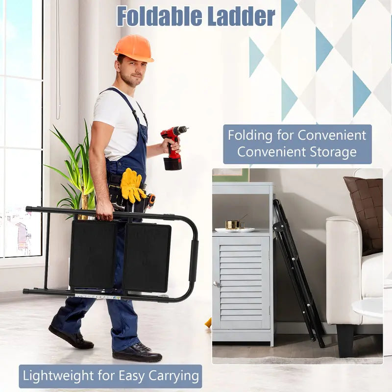 Two-Step Folding Stool  Wide Anti-Slip Pedals and Compact Portable Design