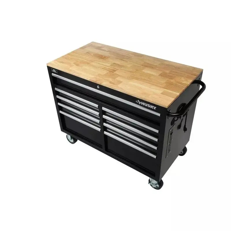 Gloss Black Rolling Tool Cabinet – 46″ Wide 9-Drawer Heavy-Duty Mobile Workstation